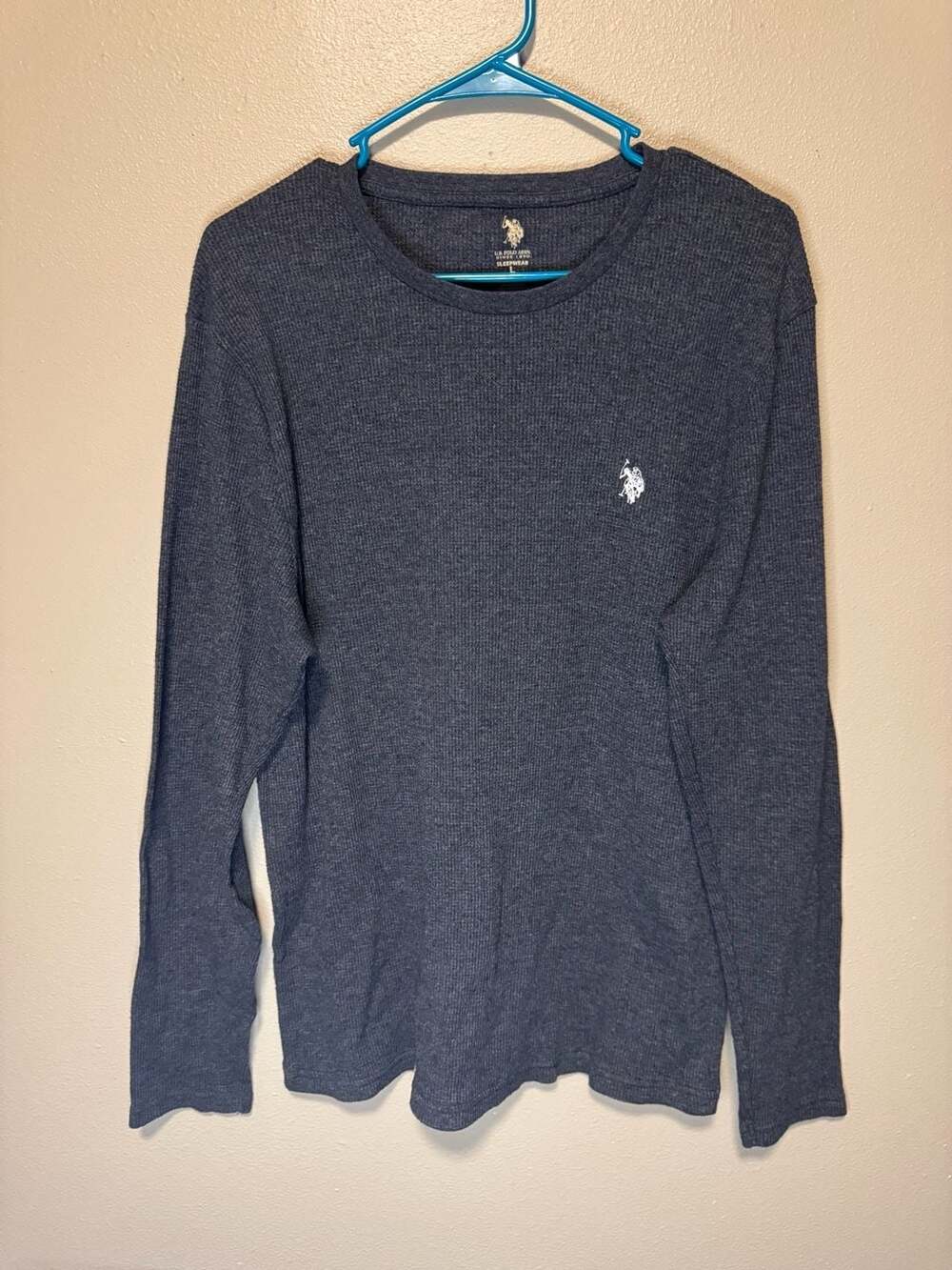 U.S. Polo Assn. Men's Gray Waffle Knit Long Sleeve Sleepwear Thermal Shirt Large